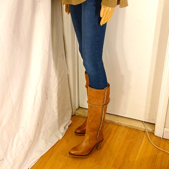 🔥 NWOT Johnson & Murphy Camel Tan Suede & Saddle Leather Fur Boots - Picture 12 of 16